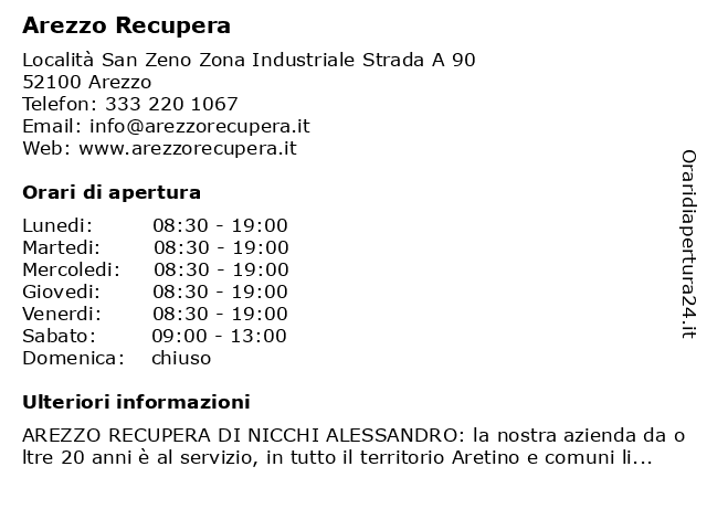 Orari di apertura Arezzo Recupera Localit San Zeno Zona